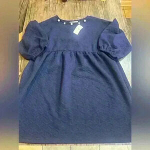 Simply Southern Quilted Dress Embellished Neck Size L Puffed Sleeves